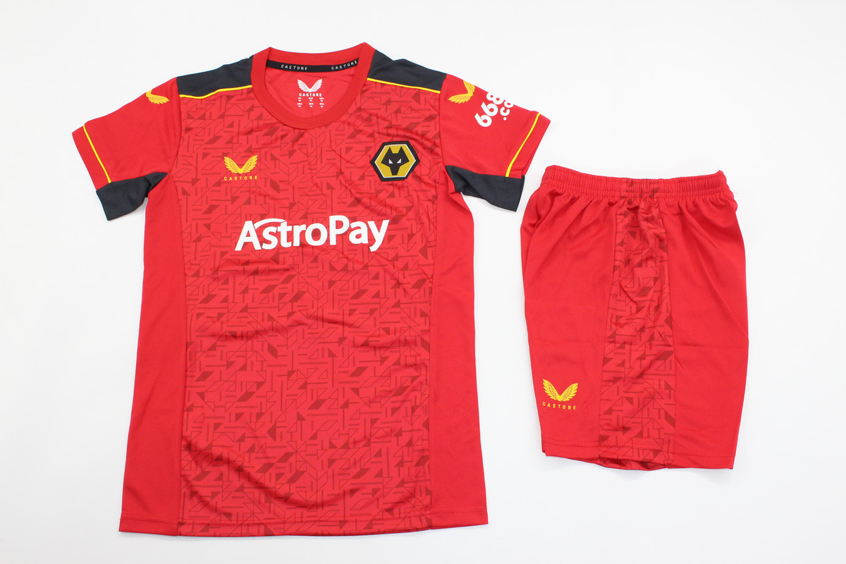 Kids-Wolves 23/24 Away Red Soccer Jersey